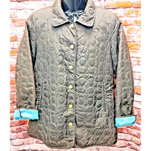 Coach Quilted Jacket Womens Medium Black Lined Long Sleeve Collared Snap Button